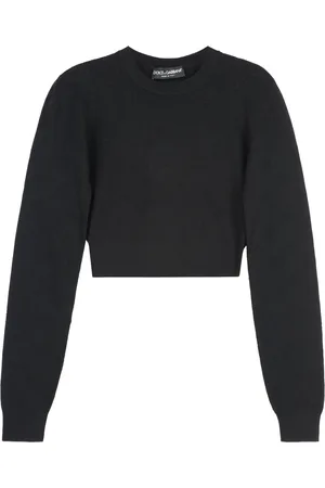 Dolce & Gabbana Strik, Dame, Sort, M, Polyester, Ribbet crew-neck sweater i viskoseblanding