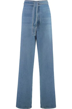 Mother Jeans, Dame, Blå, W27, Bomuld, Tragt brede ben jeans med frontbue