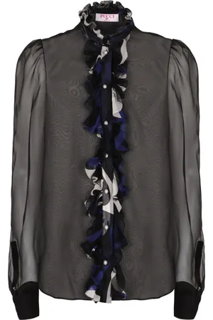 Emilio Pucci Bluser & Skjorter, Dame, Sort, M, Ruffled Silkeskjorte