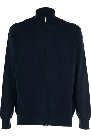 CASHMERE COMPANY Sweathshirts & Hoodies, Herre, Blå, L, Cashmere, Herre Zip Pullover Sweater