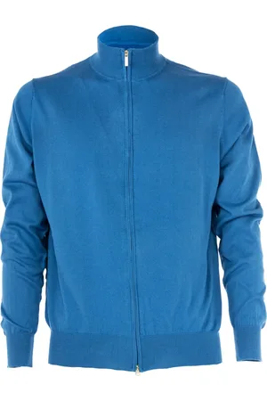 CASHMERE COMPANY Sweathshirts & Hoodies, Herre, Blå, L, Cashmere, Herre Zip Pullover Sweater