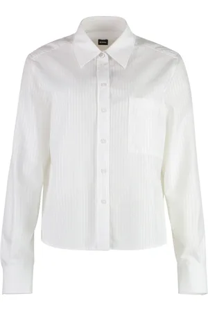 HUGO BOSS Bluser & Skjorter, Dame, Hvid, L, Bomuld, Stribet bomuldsskjorte med frontlomme