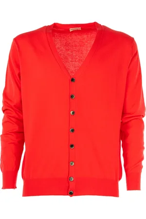 CASHMERE COMPANY Strik, Herre, Rød, M, Cashmere, Herre Knappe Cardigan Sweater