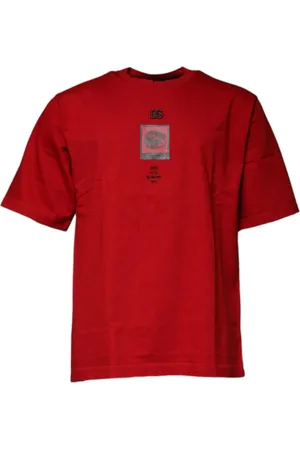 Dolce & Gabbana Top, Herre, Rød, XS, Bomuld, Rød Grafisk Print Bomuld Crew Neck T-shirt