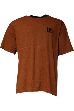 Dolce & Gabbana Top, Herre, Brun, S, Bomuld, Brun Bomuld Logo Crew Neck T-shirt