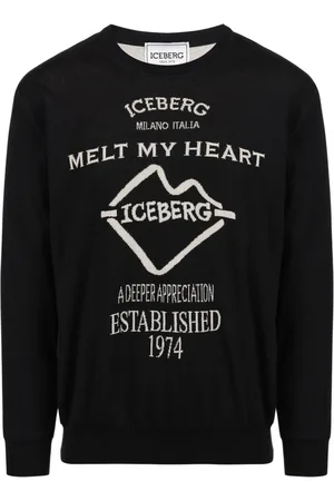 Iceberg Strik, Herre, Sort, XL, Bomuld, Sort crewneck sweater i dobbelt jacquard bomuld med grafik