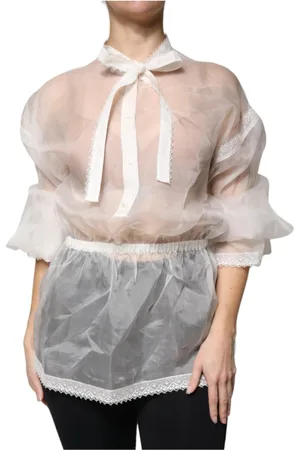Dolce & Gabbana Bluser & Skjorter, Dame, Hvid, 2XS, Hvid Silke Ascot Krave Bluse