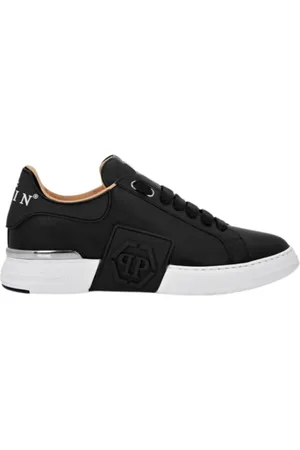 Philipp Plein Sko, Herre, Sort, 42 EU, Læder, Sort Nappa Sneakers med Hexagon Patch
