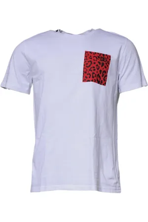 Dolce & Gabbana Top, Herre, Hvid, L, Bomuld, Leopard Print Crew Neck T-shirt