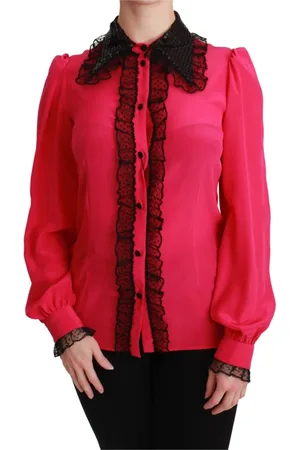 Dolce & Gabbana Bluser & Skjorter, Dame, Lyserød, XS, Luksus Silkeblanding Blonder Bluse