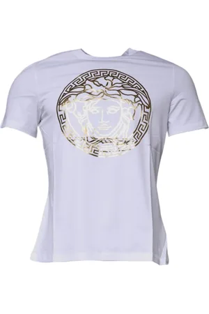 VERSACE Top, Herre, Hvid, 3XS, Bomuld, Medusa Print Bomuld Crew Neck T-shirt