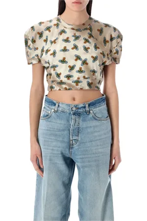 Vivienne Westwood Bluser & Skjorter, Dame, Flerfarvet, S, Bomuld, Orbit Fodbold Crop Top