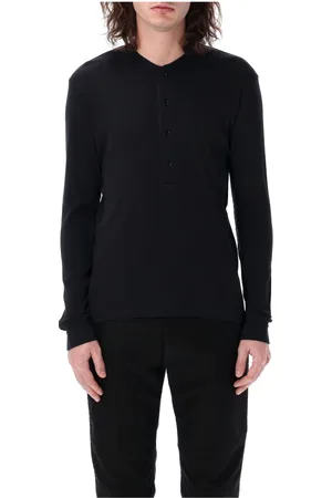 Tom Ford Top, Herre, Sort, XL, Bomuld, Sort Ribbet Henley T-shirt Polo