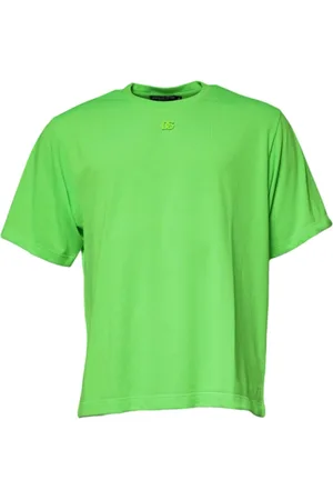Dolce & Gabbana Top, Herre, Grøn, L, Polyester, Neon Logo Detalje Crewneck T-shirt