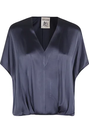 SEMICOUTURE Bluser & Skjorter, Dame, Blå, M, Elegant Silkebluse