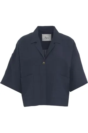 8PM Bluser & Skjorter, Dame, Blå, S, Linned, Blå Linnedbluse med Lommer