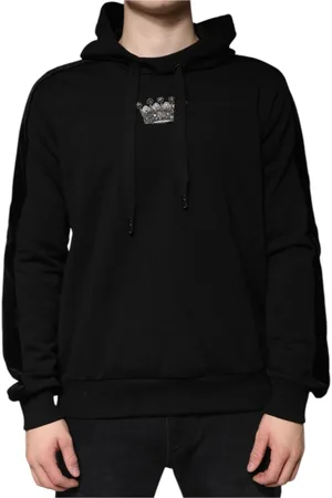 Dolce & Gabbana Sweathshirts & Hoodies, Herre, Sort, L, Bomuld, Sort Krone Broderet Hættetrøje