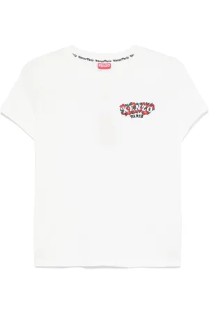 Kenzo Top, Dame, Hvid, M, Bomuld, Broderet Logo Crew Neck T-shirts