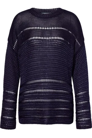 Alberta Ferretti Strik, Dame, Blå, XS, Ribbet Visketrøje Oversized Rund Hals