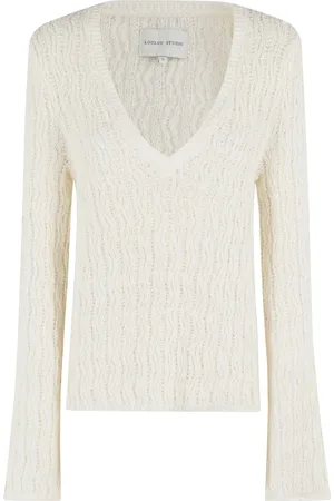 Loulou Studio Strik, Dame, Hvid, M, Uld, Stilfuld V-hals sweater