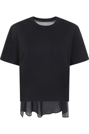 SACAI Top, Dame, Sort, XL, Bomuld, Twill Bomuld Jersey T-Shirt