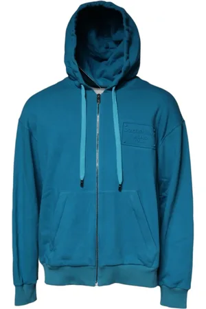 Dolce & Gabbana Sweathshirts & Hoodies, Herre, Blå, XL, Bomuld, Blå Bomuld Logo Lynlås Hættetrøje