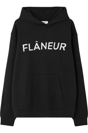 FLÂNEUR Sweathshirts & Hoodies, Herre, Sort, M, Uld, Printet Logo Hoodie Sweaters
