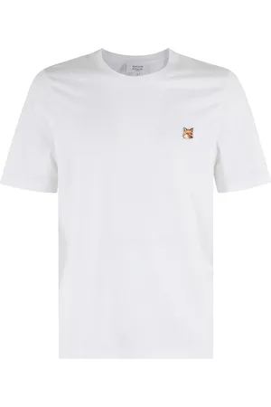 Maison Kitsuné Top, Herre, Hvid, L, Bomuld, Fox Head Patch T-shirt