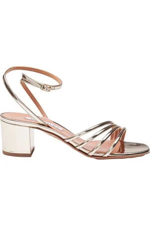 Aquazzura Sko, Dame, Gul, 36 EU, Uld, Lamineret lædersandal i lys guld