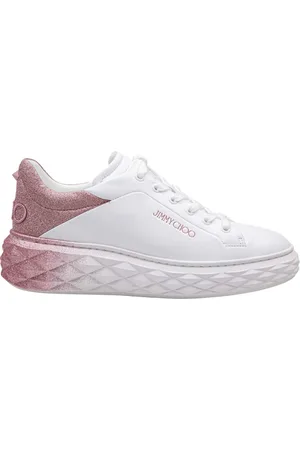 Jimmy Choo Sko, Dame, Hvid, 38 EU, Læder, Hvide Læder Glitter Sneakers