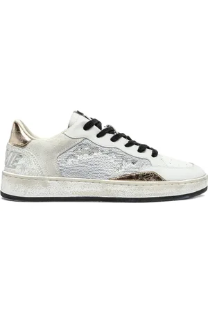 Crime london Sko, Dame, Hvid, 38 EU, Læder, Hvide lædersneakers med pailletter