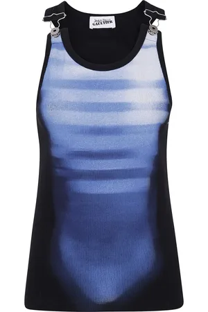 Jean Paul Gaultier Top, Dame, Blå, M, Ribbet tanktop med 