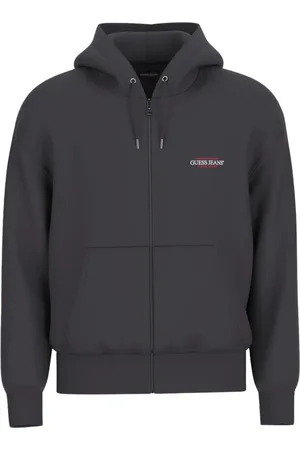 Guess Sweathshirts & Hoodies, Herre, Sort, S, Uld, Sort hættetrøje med fuld lynlås