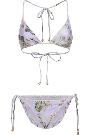 ZIMMERMANN Badetøj, Dame, Flerfarvet, L, Uld, Lilla Blomstret Hæklet Bikini