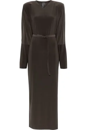 Norma Kamali Kjole, Dame, Brun, S, Side Slit V Neck Kjole