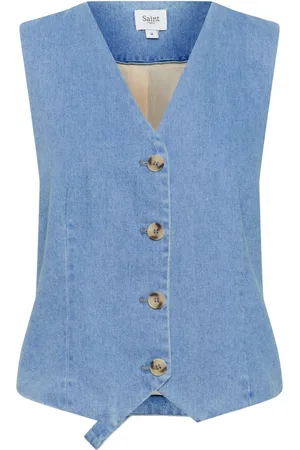 Saint Tropez Jakke, Dame, Blå, XS, Uld, Blå Vest med V-Hals og Knapper
