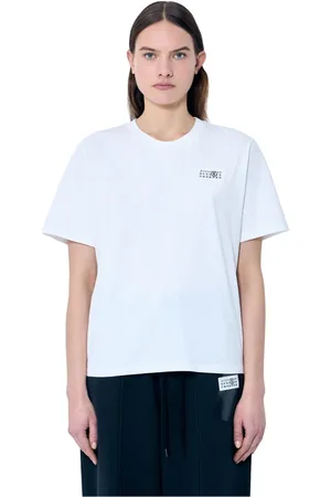 Maison Margiela Top, Dame, Hvid, S, Bomuld, Logo Patch Crewneck T-Shirt