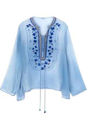 ERMANNO SCERVINO Bluser & Skjorter, Dame, Blå, 2XS, Uld, Stilfuld Kaftan Kjole