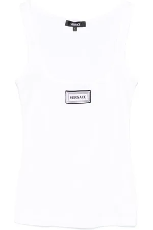 VERSACE Top, Dame, Hvid, S, Hvid Scoop Neck Ærmeløs T-shirts og Polos