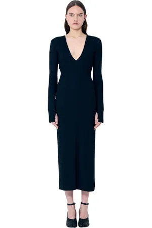 Maison Margiela Kjole, Dame, Sort, M, Nylon, Stretch Midi V-Neck Kjole
