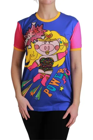 Dolce & Gabbana Top, Dame, Blå, 3XS, Bomuld, Elegant bomuldst-shirt med Supergirl-motiv