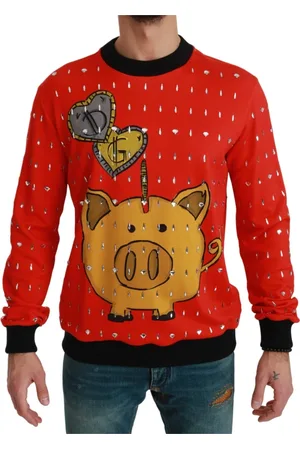 Dolce & Gabbana Strik, Herre, Rød, 2XL, Bomuld, Rød sweater med krystalpynt