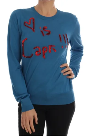 Dolce & Gabbana Sweathshirts & Hoodies, Dame, Blå, XL, Blå Silke Capri Paillet Sweater