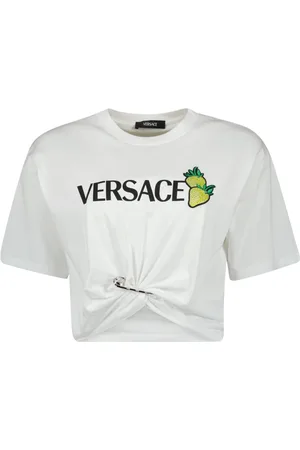 VERSACE Top, Dame, Hvid, XS, Jordbærprint Crop Top