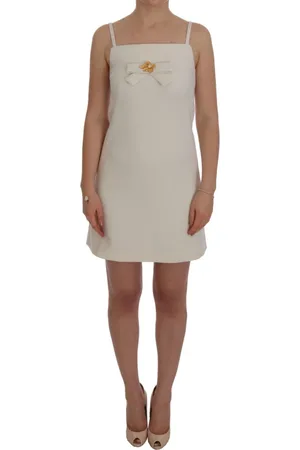 Dolce & Gabbana Kjole, Dame, Hvid, 2XS, Uld, Elegant hvid uldskiftekjole med guldbroche