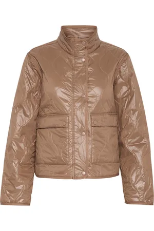 Saint Tropez Jakke, Dame, Brun, 2XL, Uld, Stilfuld Jakke med Høj Hals og Lommer