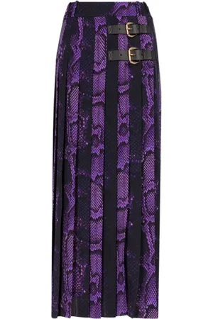 Roberto Cavalli Nederdel, Dame, Lilla, M, Uld, Python Print Plisseret Nederdel