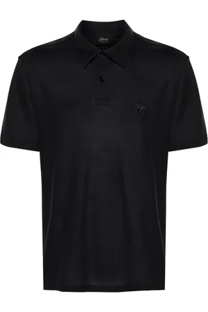 BRIONI Top, Herre, Sort, L, Uld, Midnight Blue Broderet Logo Polo