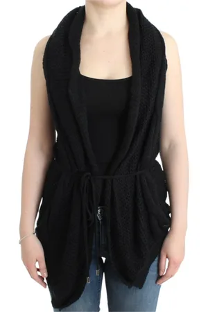 Costume National Strik, Dame, Sort, S, Uld, Ærmeløs Strik Cardigan Vest