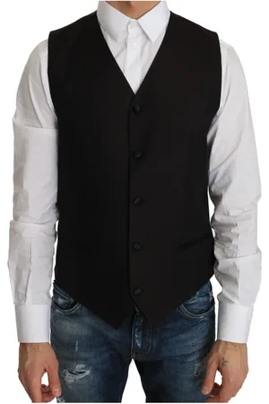 Dolce & Gabbana Jakkesæt, Herre, Sort, M, Uld, Elegant Sort Silkeblandet Formel Vest